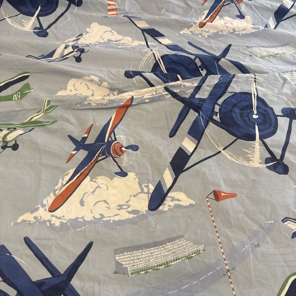 Pottery Barn Kids Preppy Planes Full/Queen Duvet Cover RARE 2016 Release EUC